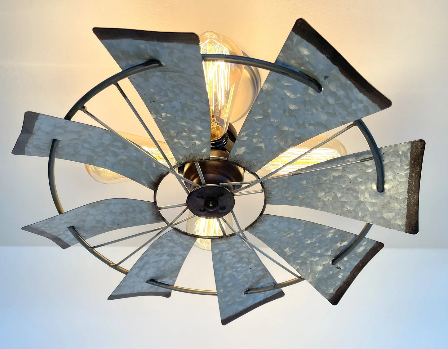 Farmhouse Galvanized Windmill STATIONARY Ceiling Light 16"