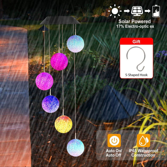 Solar Powered LED Ball Wind Chimes - Color Changing LED String Light