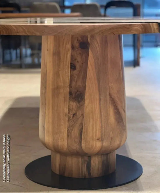 Round Epoxy Resin Table with Wooden Tulip Base Made of Walnut