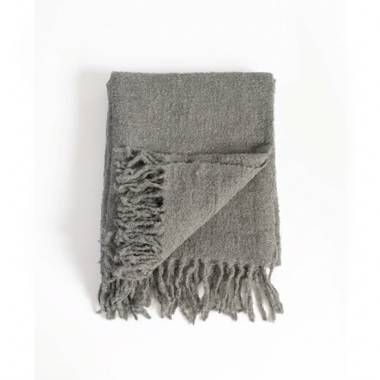 Handloomed Alpaca Bouclé Throw Blanket | Silver | Made in Peru