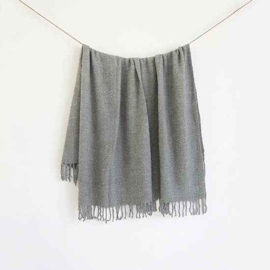 Handloomed Alpaca Bouclé Throw Blanket | Silver | Made in Peru