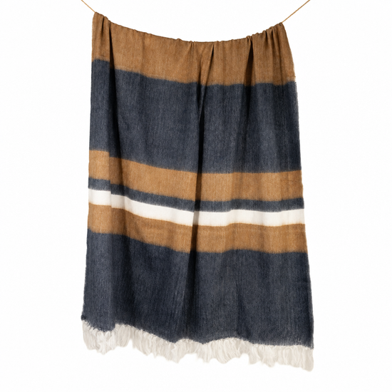 Handwoven Alpaca Throw Blanket | Copper & Navy Camilo | Kallpa Collection