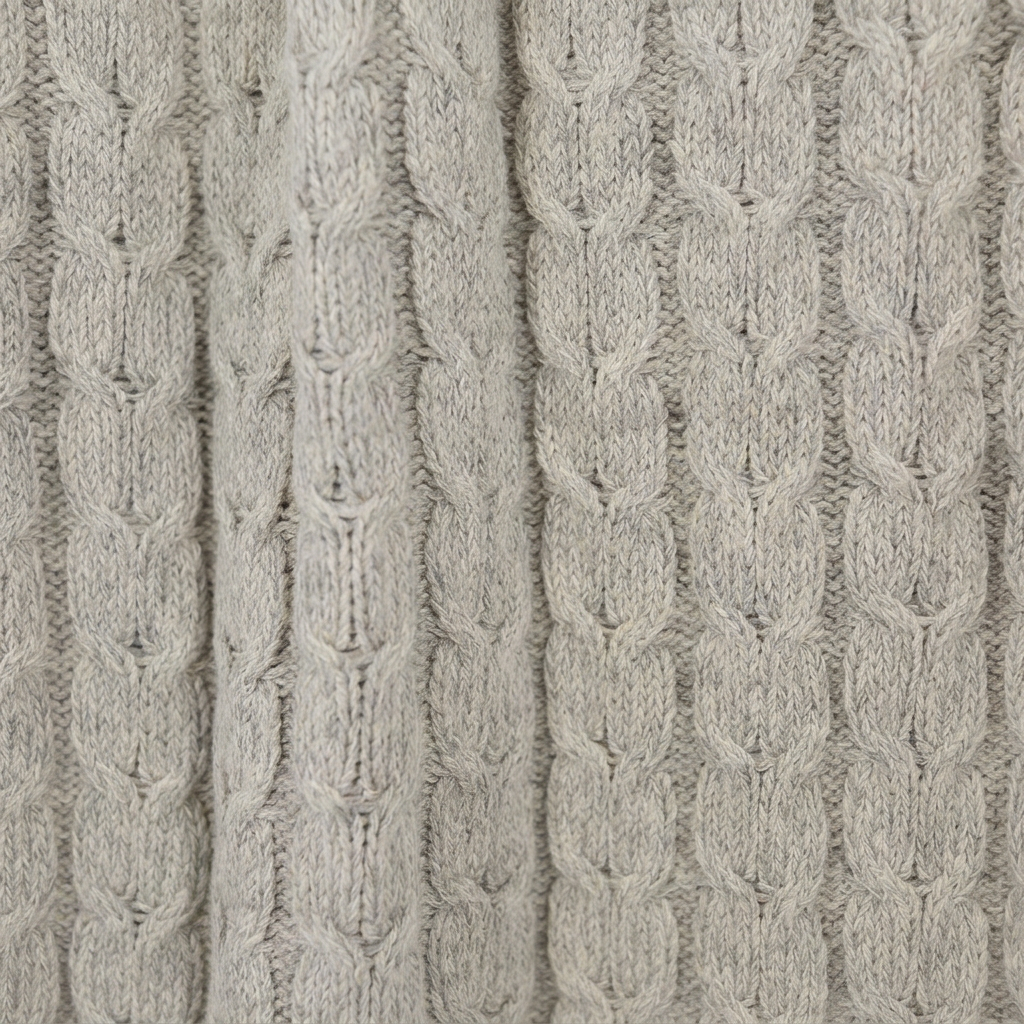 Hand-Finished Undyed Baby Alpaca & Peruvian Pima Cotton Cable Knit Throw Blanket | Silver Gray | Muru Collection