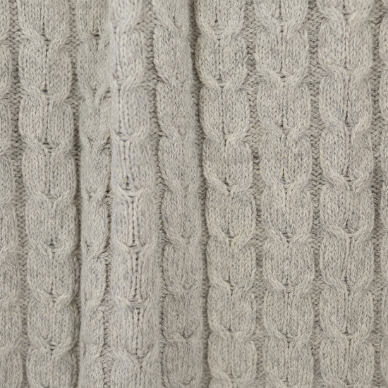 Hand-Finished Undyed Baby Alpaca & Peruvian Pima Cotton Cable Knit Throw Blanket | Silver Gray | Muru Collection