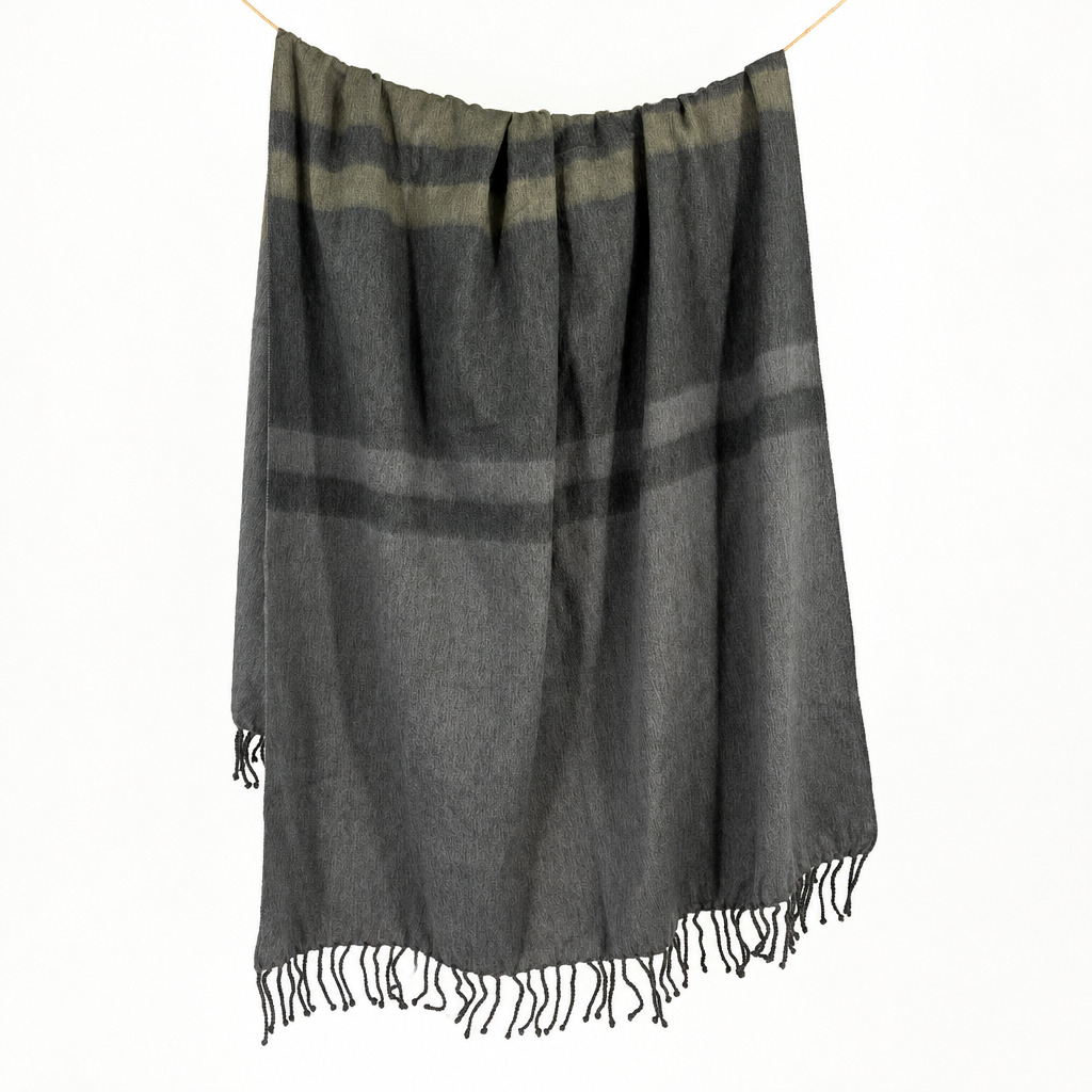 Handwoven Alpaca Throw Blanket | Storm Gray & Olive | Kallpa Collection