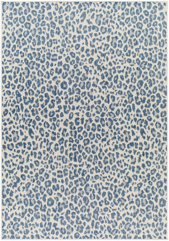 Garbo Blue Leopard Print Outdoor Area Rug - Clearance