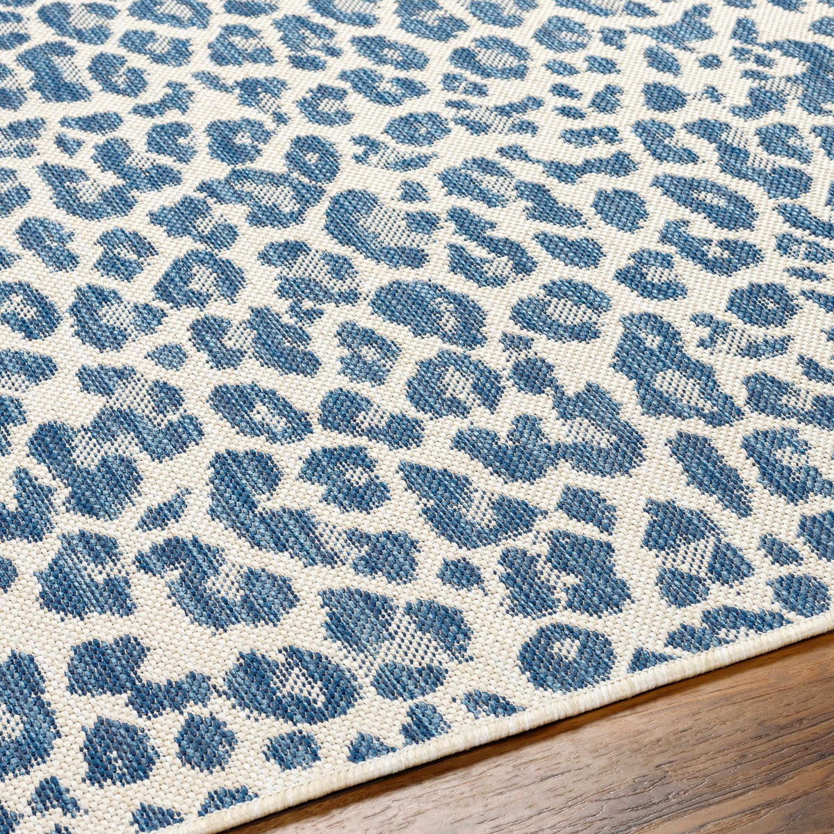 Garbo Blue Leopard Print Outdoor Area Rug - Clearance