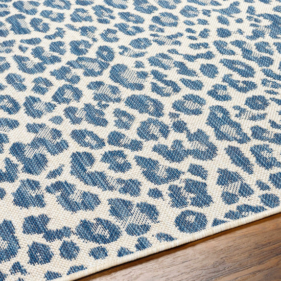 Garbo Blue Leopard Print Outdoor Area Rug - Clearance