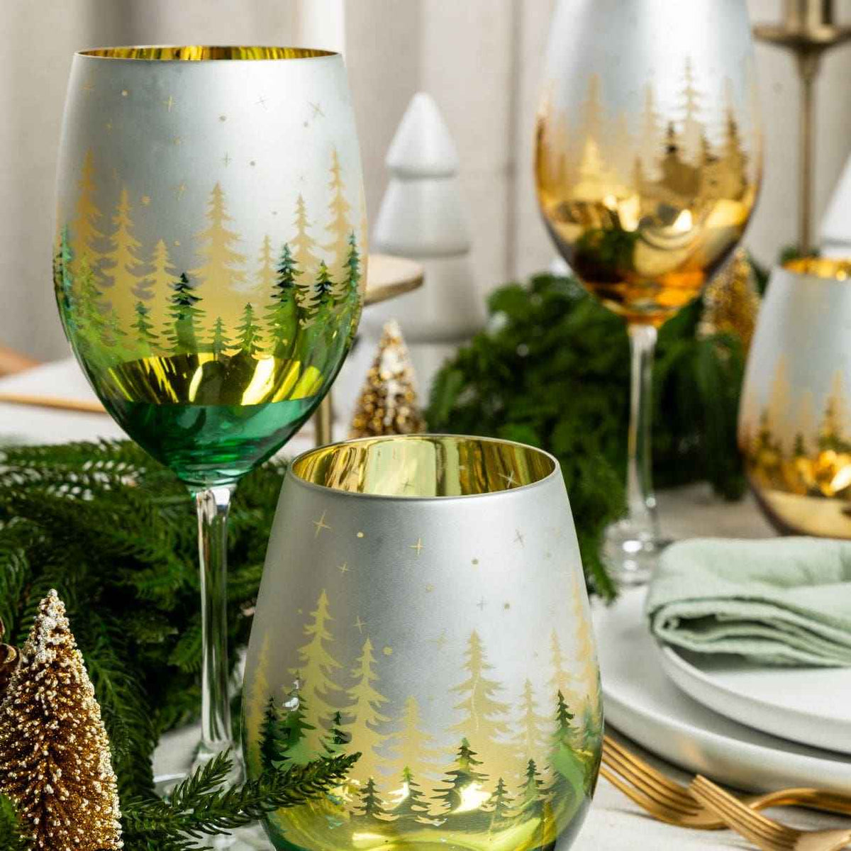 Green Pine Tree Wine Glasses