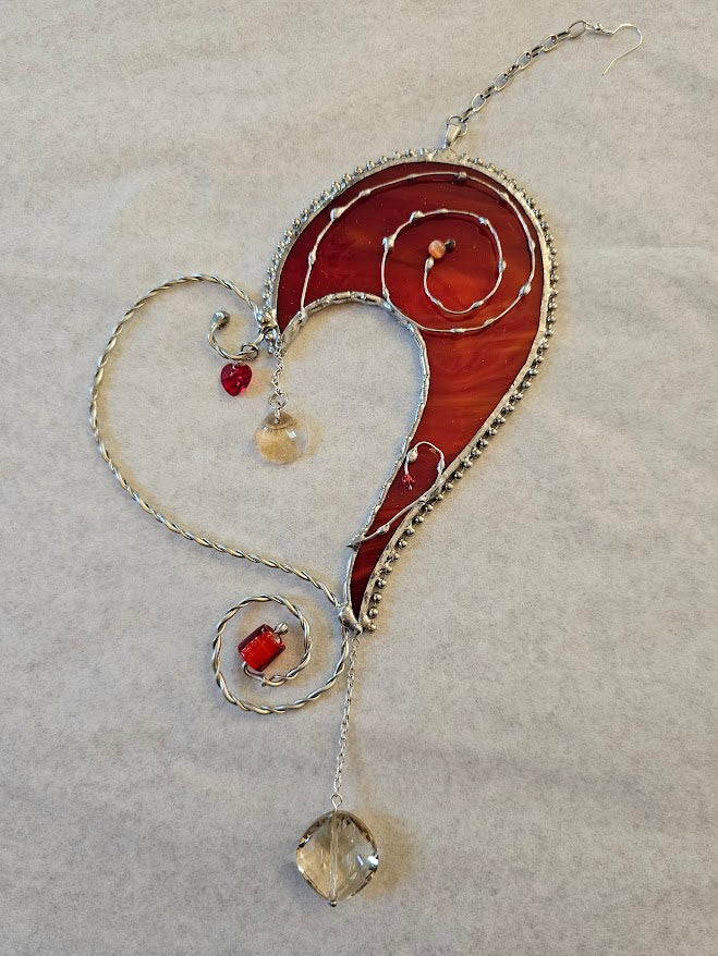 Heart Decorated Stained Glass Suncatcher