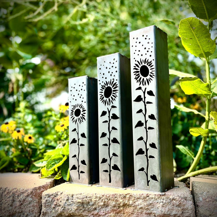 Sunflowers Under the Stars Luminary Pillars w/ Solar Cap