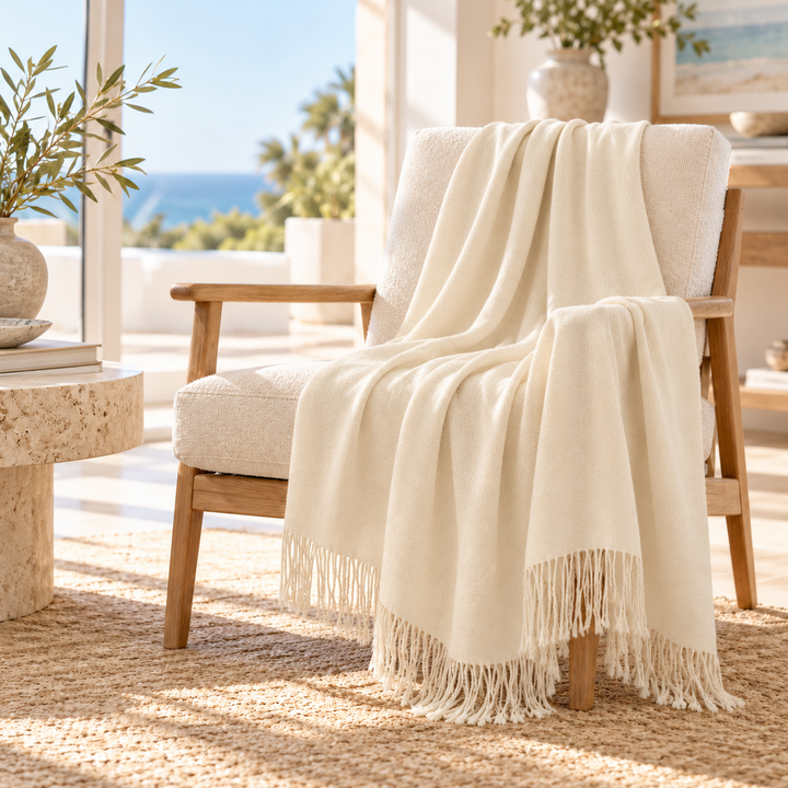 Handloomed 100% Undyed Baby Alpaca Throw Blanket | Ivory | Wasi Collection