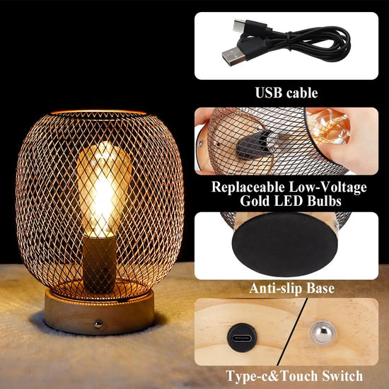 7.5''H Touch Adjustable Table Lamp(Wooden Base,Bronze round)
