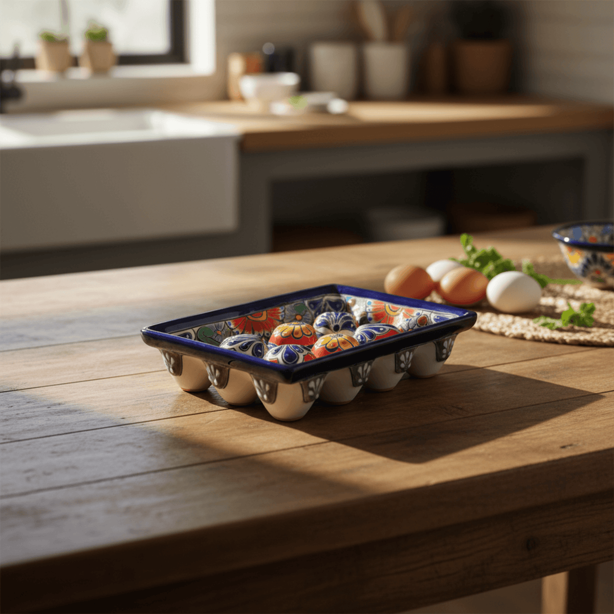 Talavera Egg Crate | Colorful Ceramic Egg Holder
