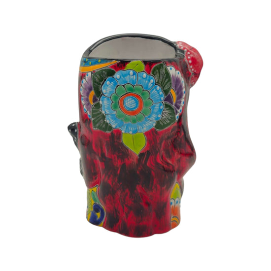 Talavera Lady Head Planter | Butterfly Design