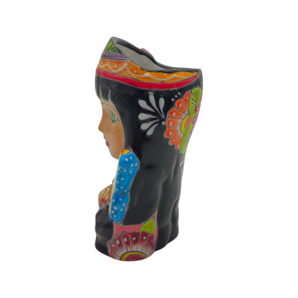Talavera Lady Head Planter | Butterfly Design