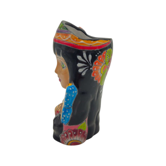 Talavera Lady Head Planter | Butterfly Design