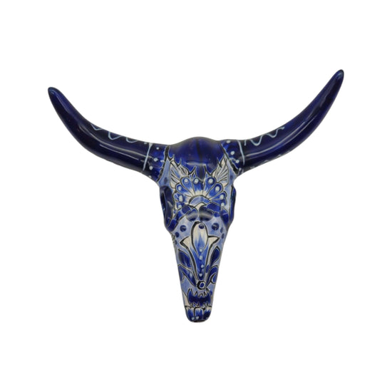 Talavera Longhorn Skull Wall Art | Blue & White Design