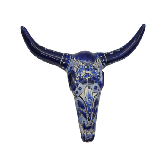 Talavera Longhorn Skull Wall Art | Blue & White Design