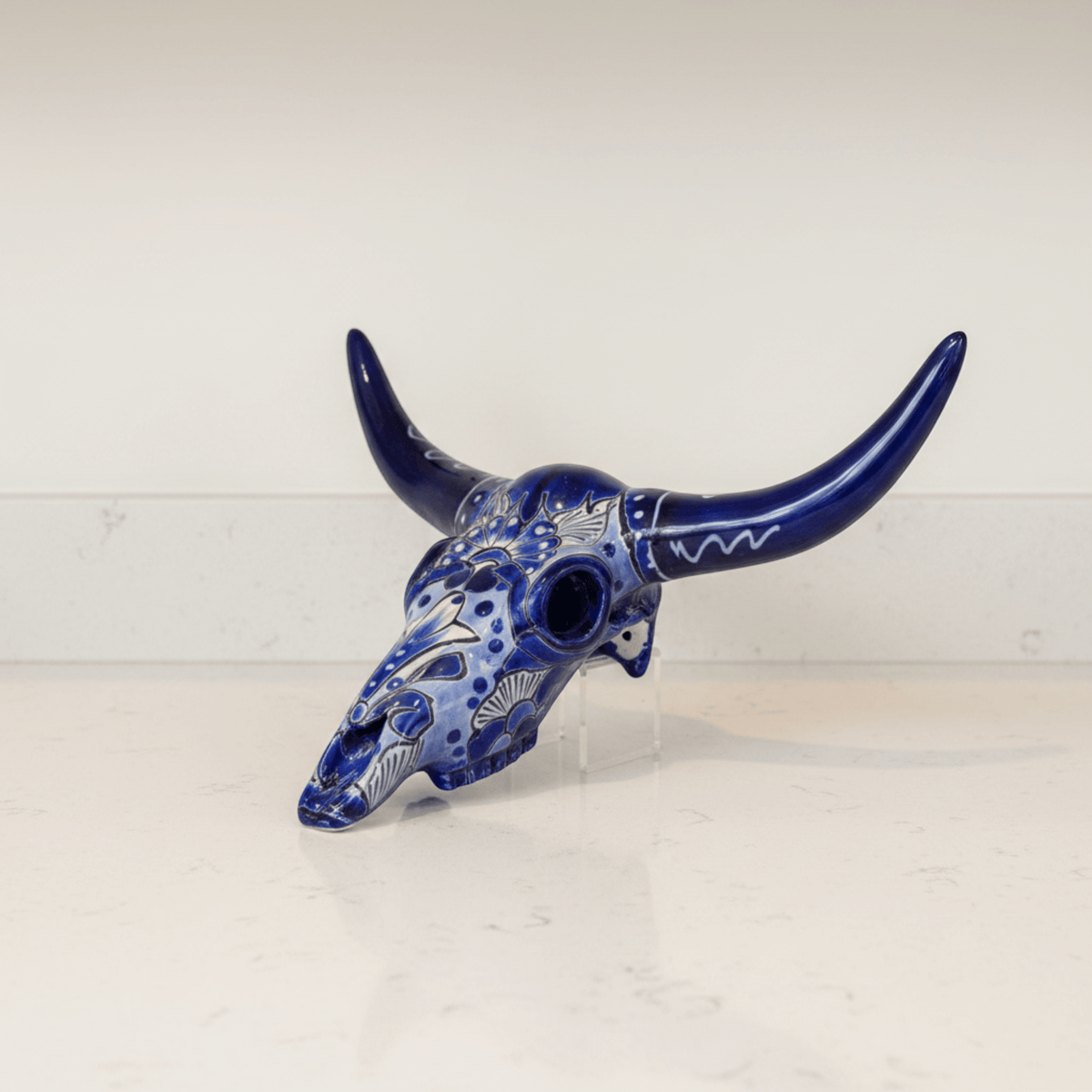 Talavera Longhorn Skull Wall Art | Blue & White Design