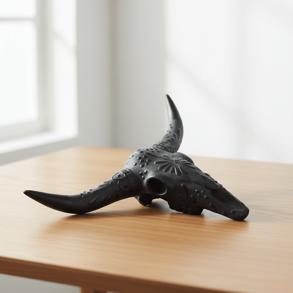 Talavera Longhorn Wall Art | Matte Black Bull Skull Decor