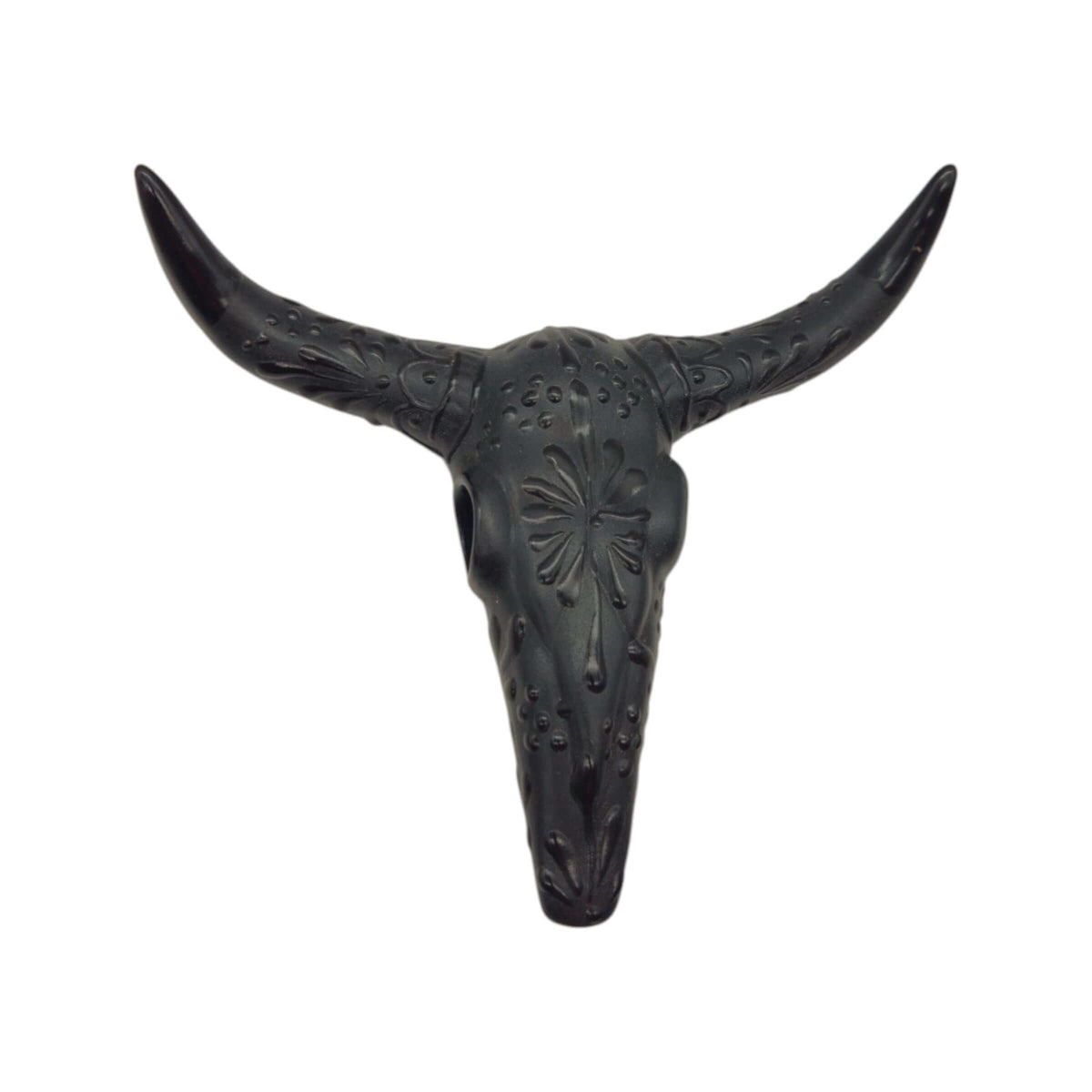 Talavera Longhorn Wall Art | Matte Black Bull Skull Decor
