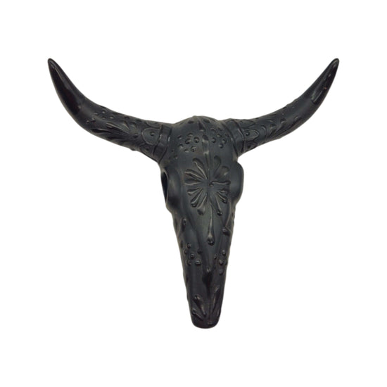 Talavera Longhorn Wall Art | Matte Black Bull Skull Decor