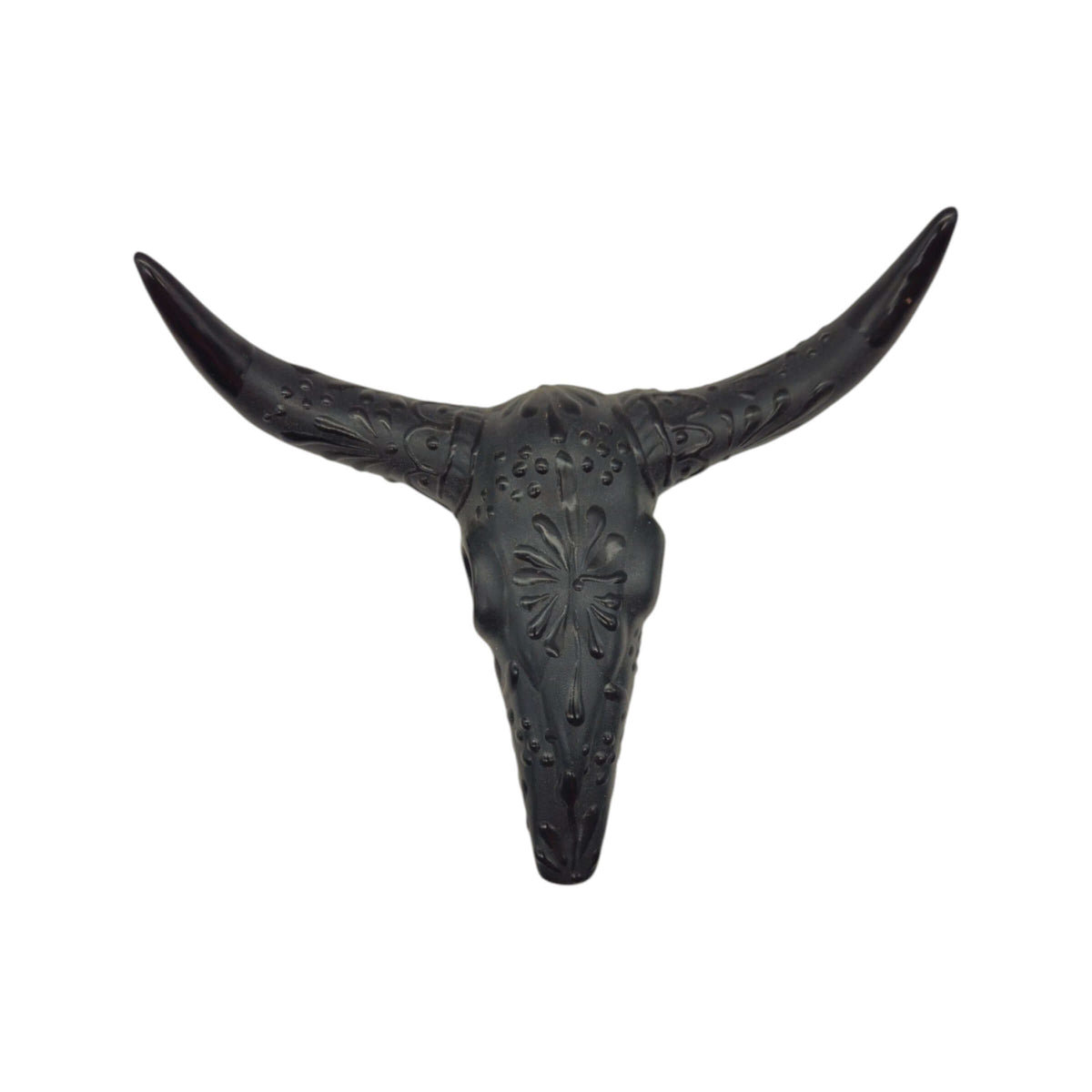 Talavera Longhorn Wall Art | Matte Black Bull Skull Decor
