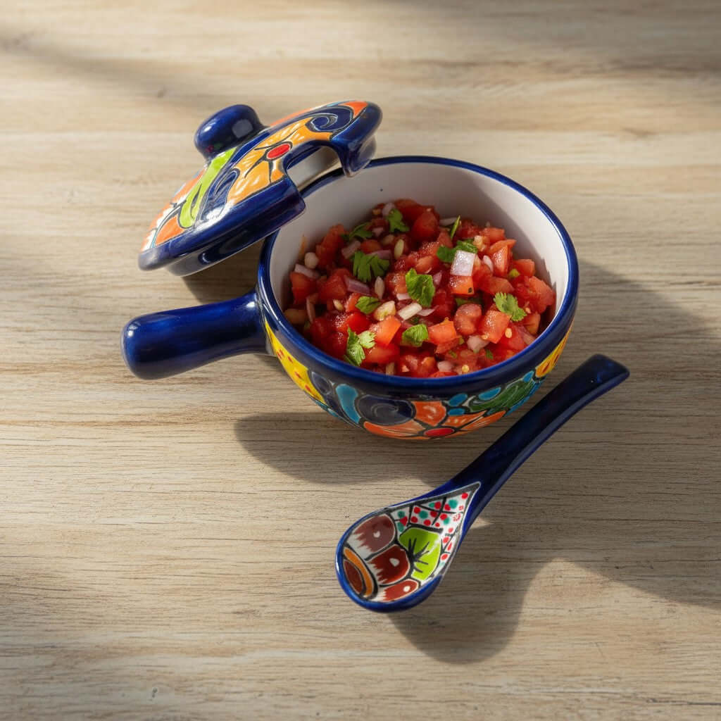 Talavera Salsa Bowl with Lid | Hand-Painted Ceramic Salsera