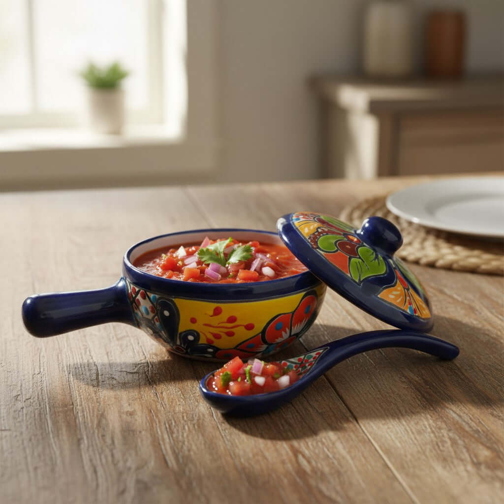 Talavera Salsa Bowl with Lid | Hand-Painted Ceramic Salsera