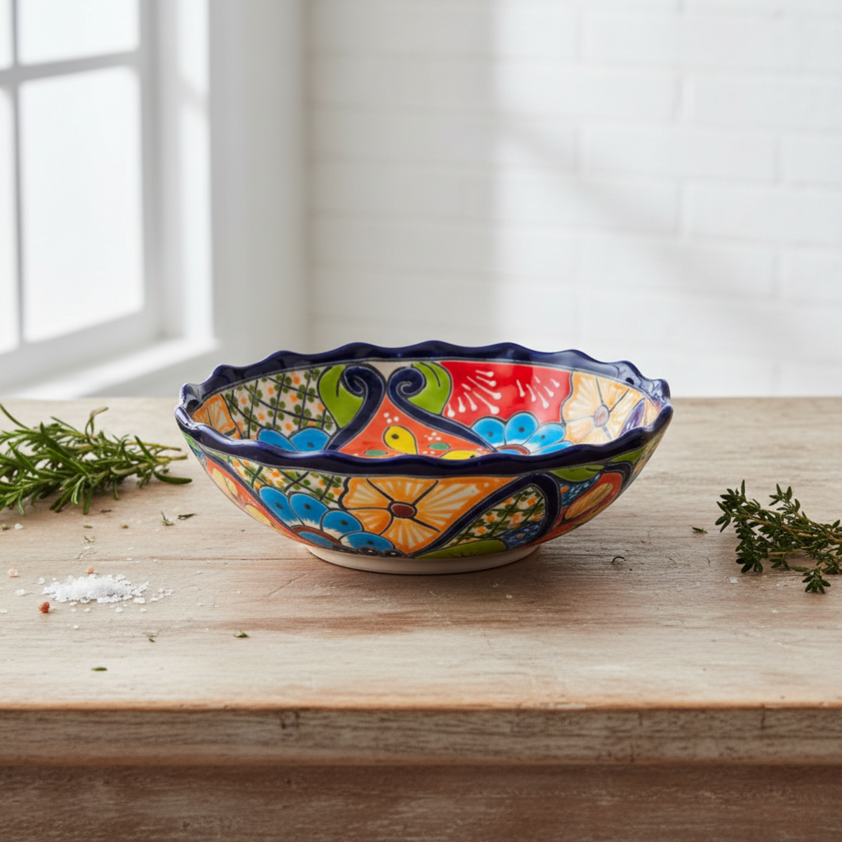 Talavera Scalloped Bowl | Colorful Hand-Painted Mexican Ceramic