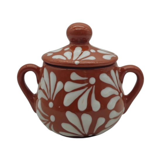 Talavera Sugar Jar | Brown & White Floral Relief