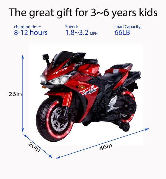 12V Kids Ride-On Motorcycle Toy with Training Wheels and Hand Control