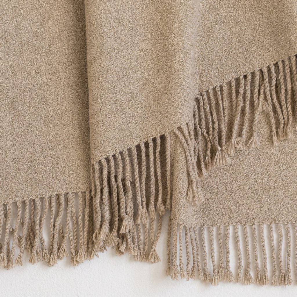 Handloomed Undyed Baby Alpaca & Peruvian Pima Cotton Throw Blanket | Light Tan | Kulsi Collection