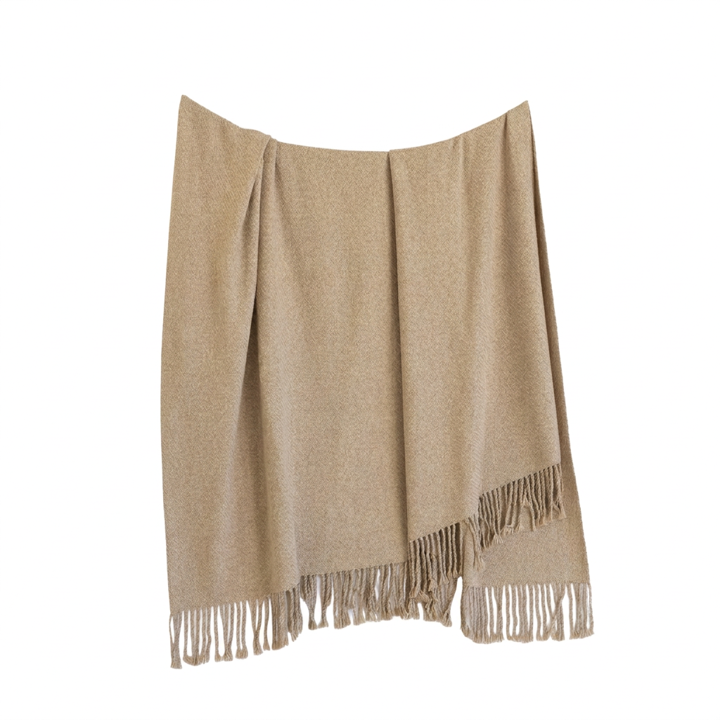 Handloomed Undyed Baby Alpaca & Peruvian Pima Cotton Throw Blanket | Light Tan | Kulsi Collection