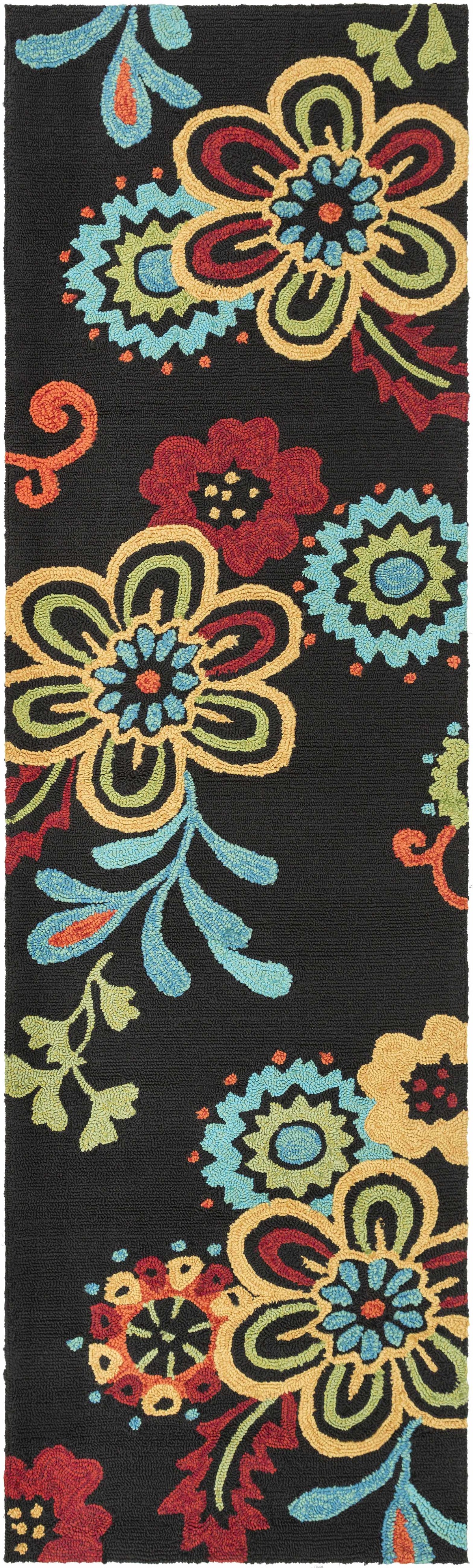 Thaxton Colorful Flowers on Black Outdoor Area Rug - Clearance