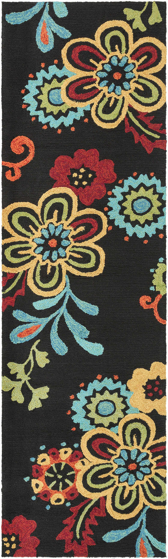 Thaxton Colorful Flowers on Black Outdoor Area Rug - Clearance