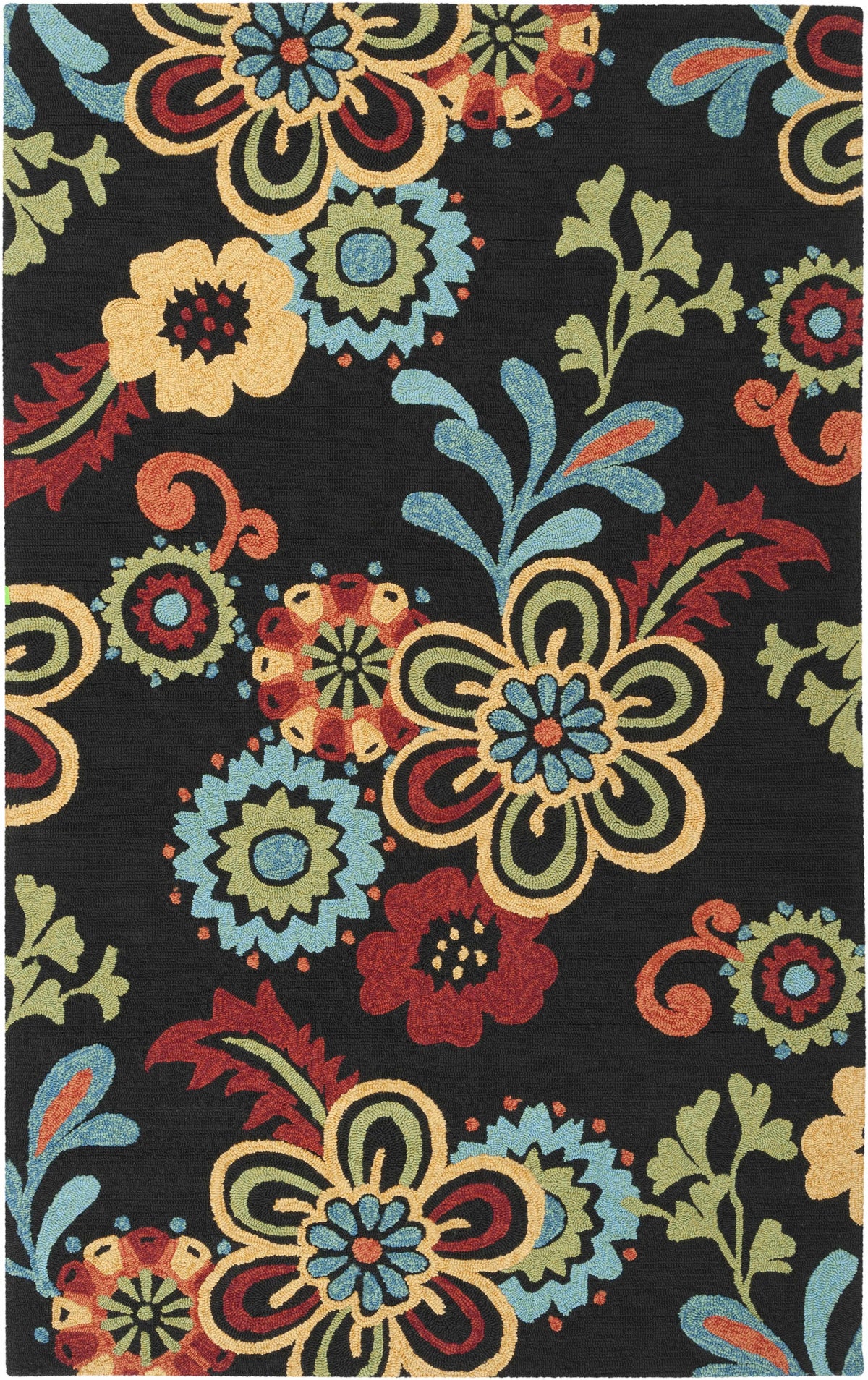Thaxton Colorful Flowers on Black Outdoor Area Rug - Clearance