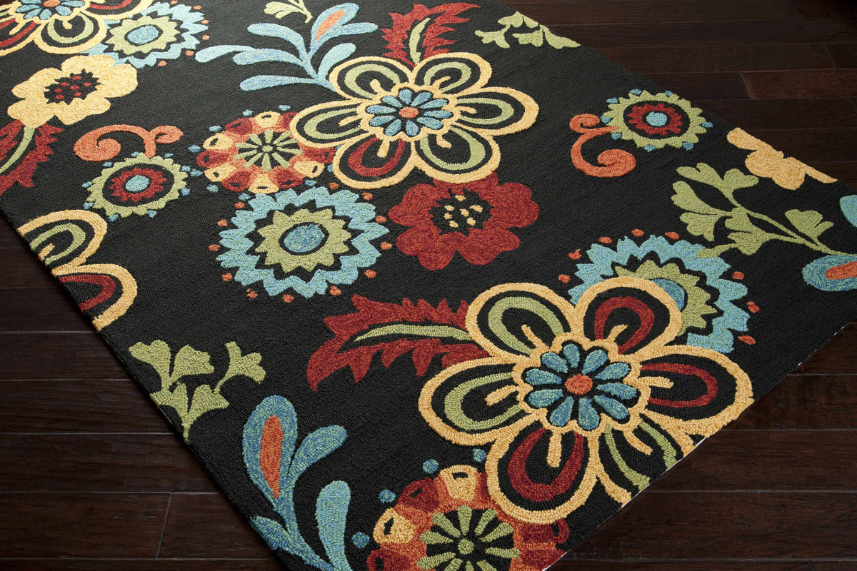 Thaxton Colorful Flowers on Black Outdoor Area Rug - Clearance