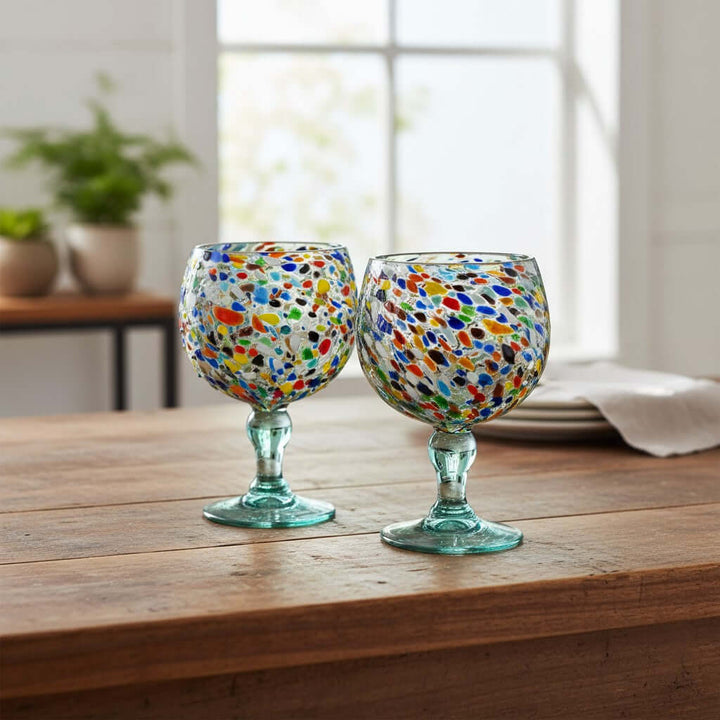 Handblown Mexican Shrimp Cocktail Glass | Confetti Pebble Fishbowl