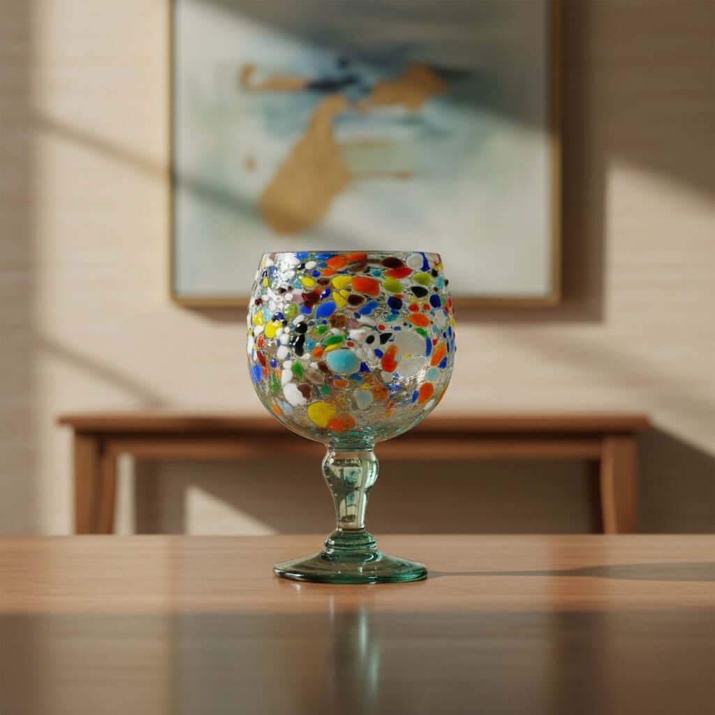 Handblown Mexican Shrimp Cocktail Glass | Confetti Pebble Fishbowl