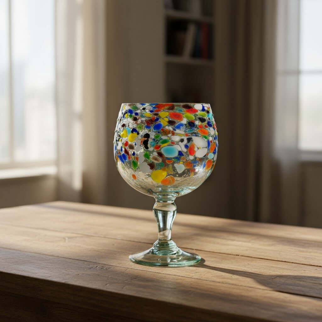 Handblown Mexican Shrimp Cocktail Glass | Confetti Pebble Fishbowl