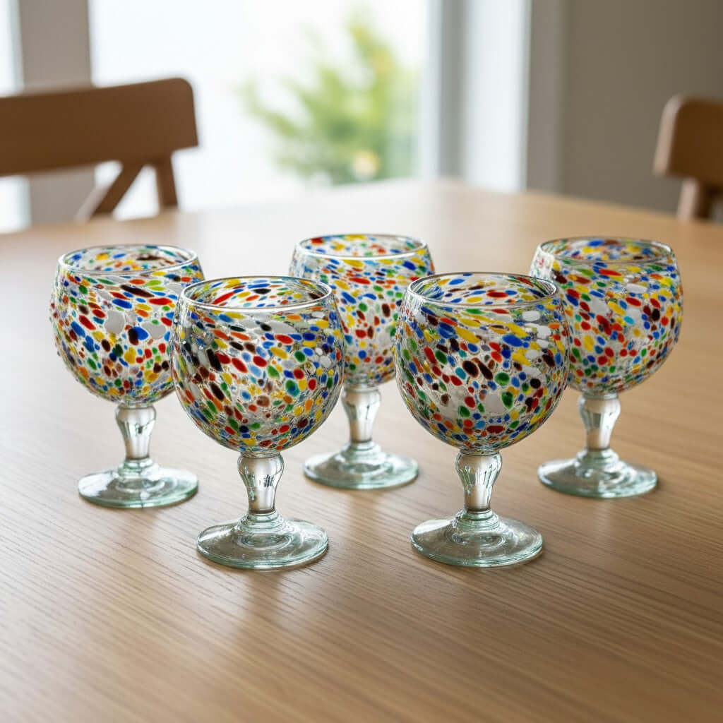 Handblown Mexican Shrimp Cocktail Glass | Confetti Pebble Fishbowl