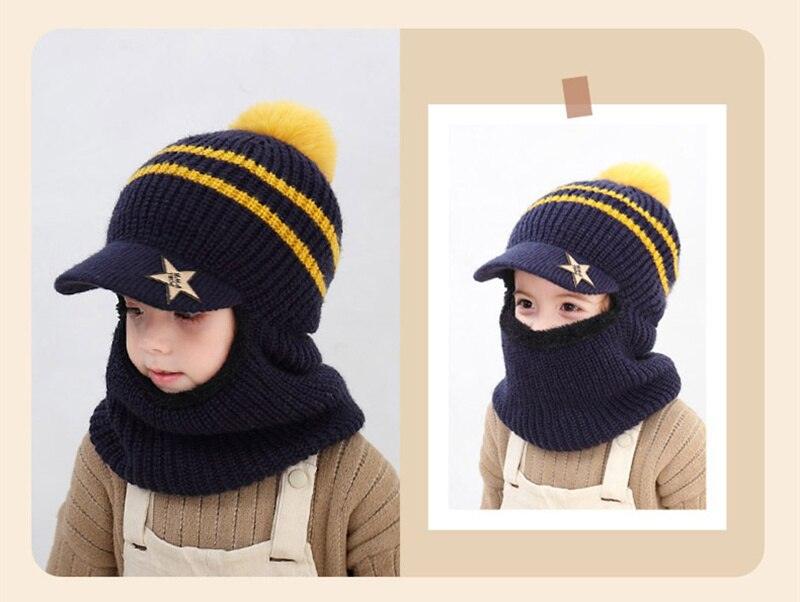 Thick Knitted Acrylic Winter Beanie Hats For Kids Child Outdoor Warm Balaclava Cap Girls Boys Bib Mask Face Cover Hairball Hat  Beanie Cap Mask Scarf Hat Set Outdoor Sport Warm Beanies Hat For Men Knitted Hats Bandana Hiking Camping Kid Neck Warmer Cap