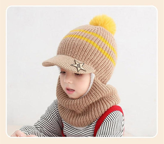 Thick Knitted Acrylic Winter Beanie Hats For Kids Child Outdoor Warm Balaclava Cap Girls Boys Bib Mask Face Cover Hairball Hat  Beanie Cap Mask Scarf Hat Set Outdoor Sport Warm Beanies Hat For Men Knitted Hats Bandana Hiking Camping Kid Neck Warmer Cap