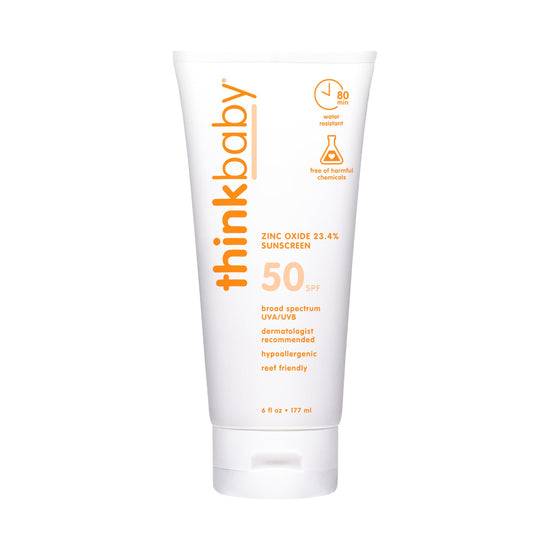 Thinkbaby SPF 50+ Baby Mineral Sunscreen – Safe, Natural Sunblock for Babies - Water Resistant Sun Cream – Broad Spectrum UVA/UVB Sun Protection – Vegan Baby Sunscreen Lotion, 3 Oz.