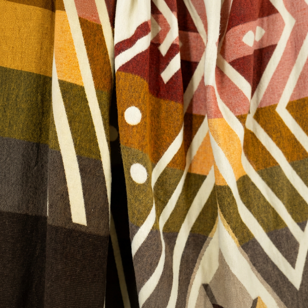Reversible Handwoven Alpaca Throw Blanket | Chevron Peach, Red, Gray & Black | Yachana Collection