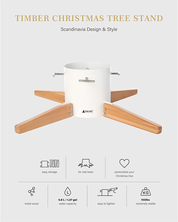 Timber Christmas Tree Stand - Large - White, decorative tree stand for Christmas home styling