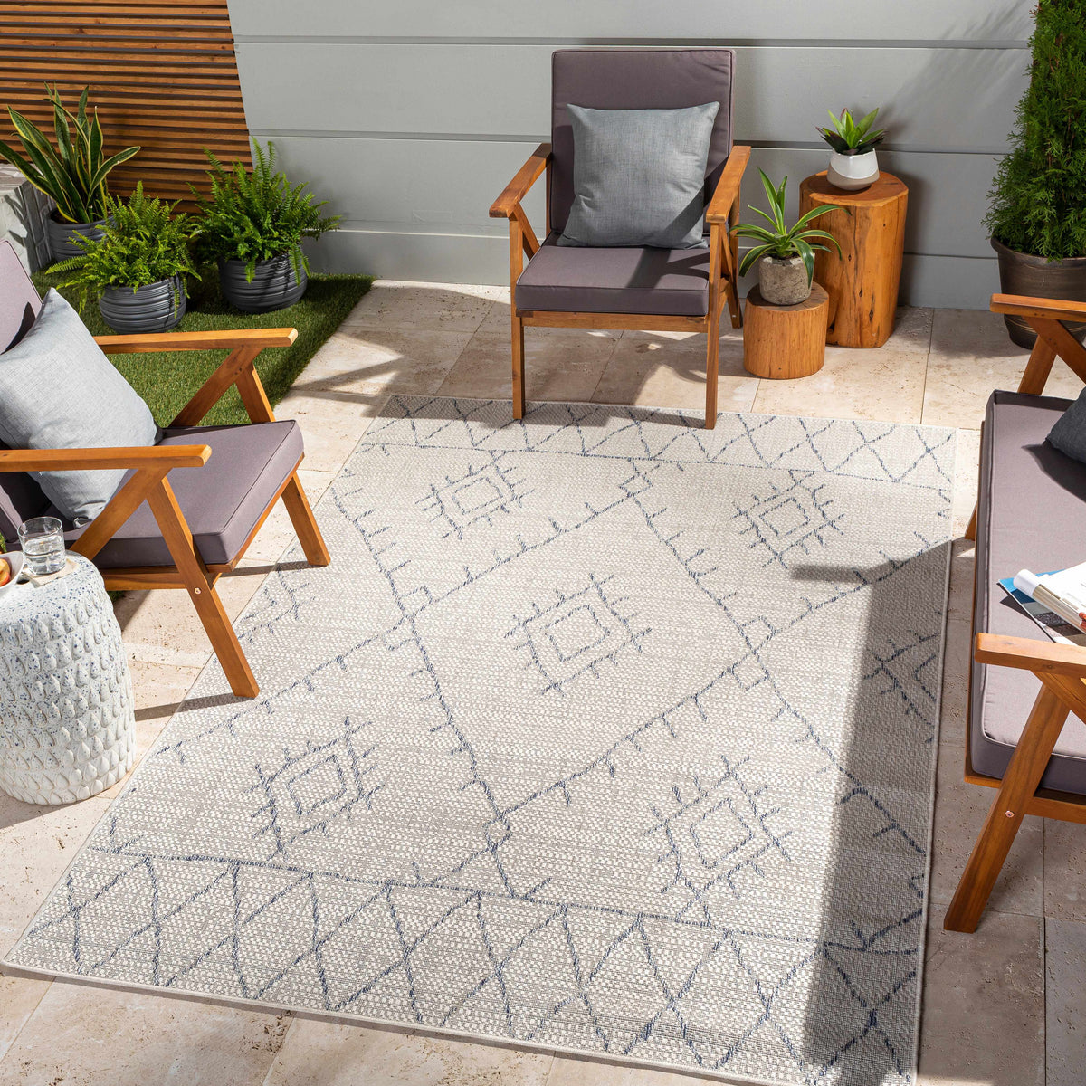 Marwood Gray&Blue Nordic Outdoor Rug - Clearance