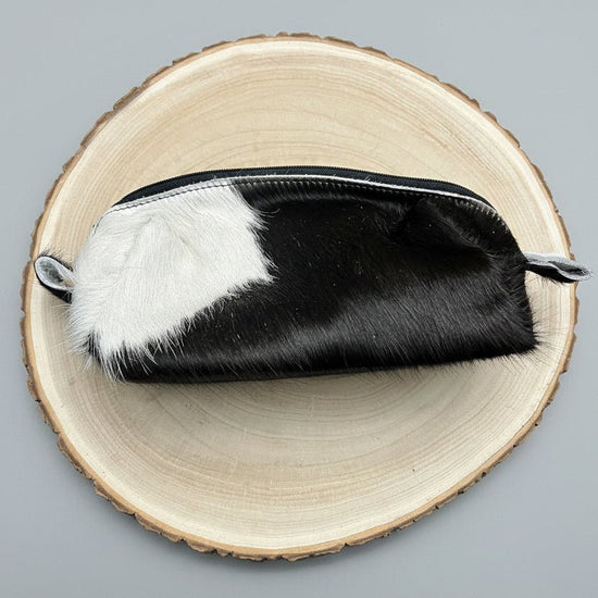 Western Toiletry Bag — Black & White Hair-on-Hide Cowhide (8" Travel-Ready)